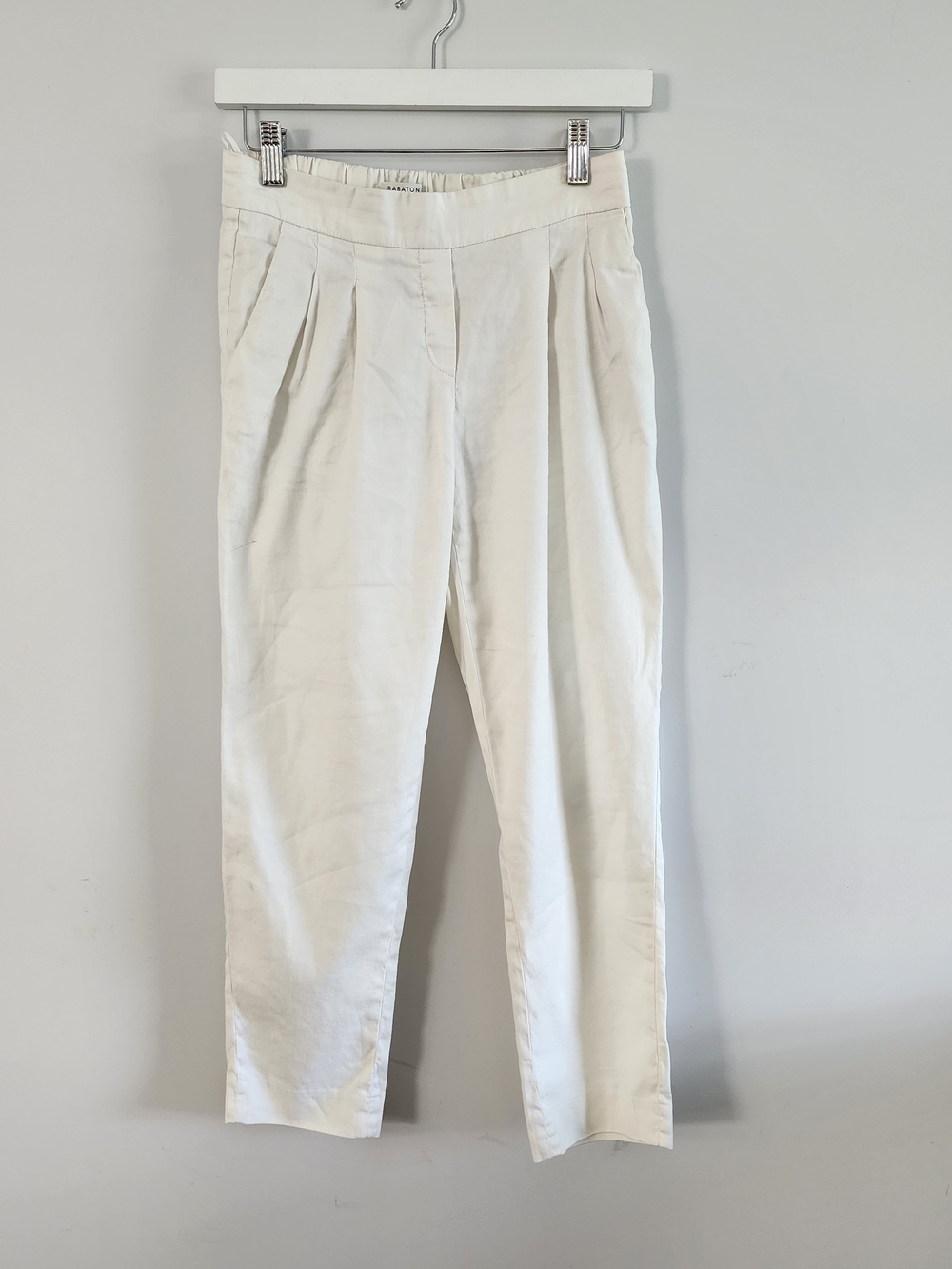 Babaton Linen Blend Pleated Elastic Waist Pull On Pants White Sz 0 Quiet Luxury